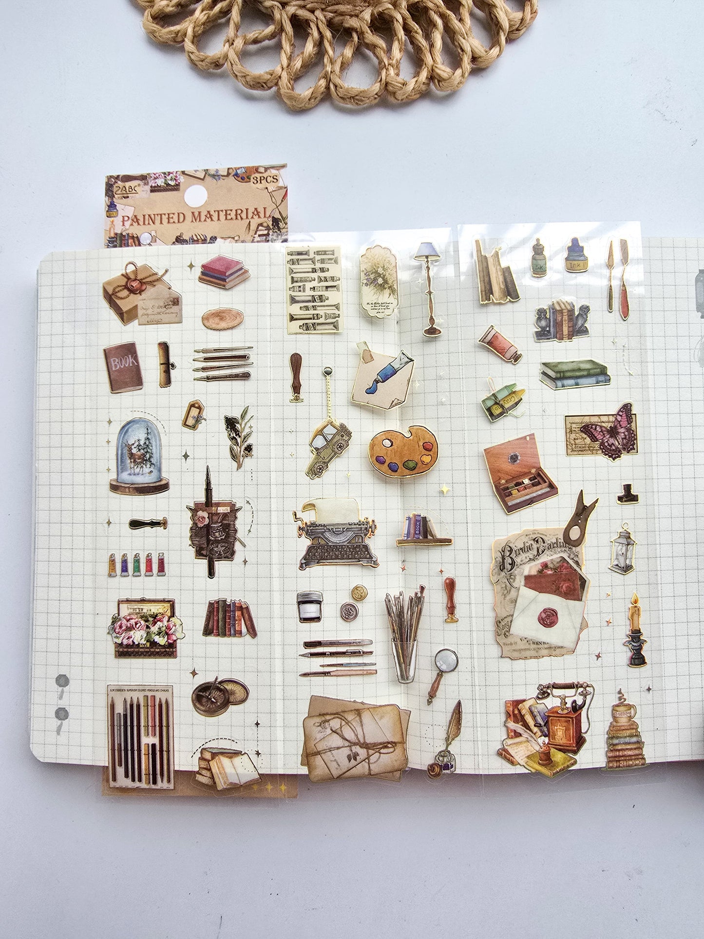ZGWY-402|G-8| PAINTED MATERIAL| Transparent Pet Sticker 3 Sheets| Vintage Sticker