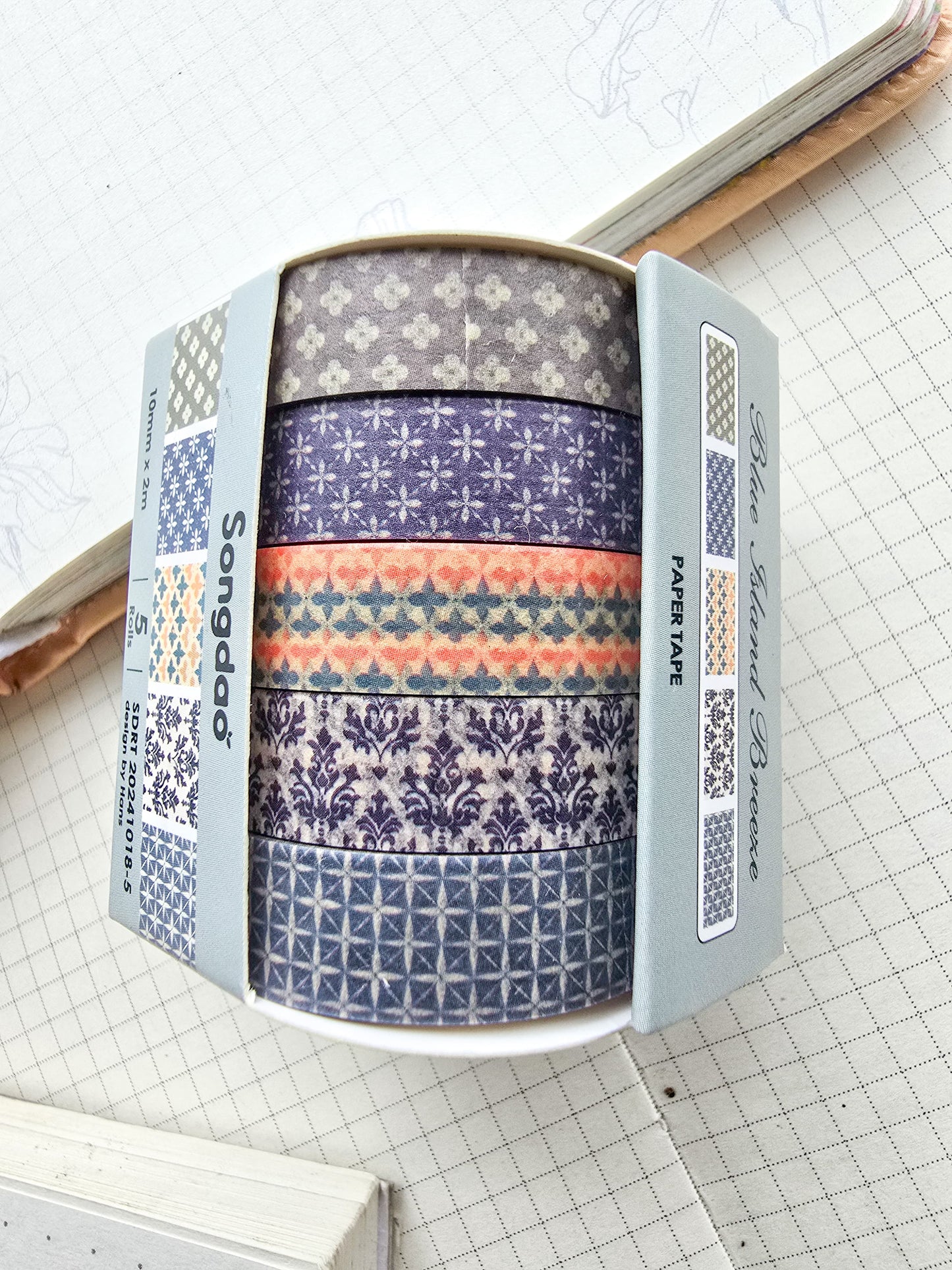 Washi Tape Set of 5 Washi tapes 10mm | Japanese Washi Paper | 2 Meter each(1018-5)