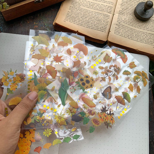 Slzg 402|G-10|PET Journal Paper Sticker song of ginkgo yellow leaf - 8 sheets