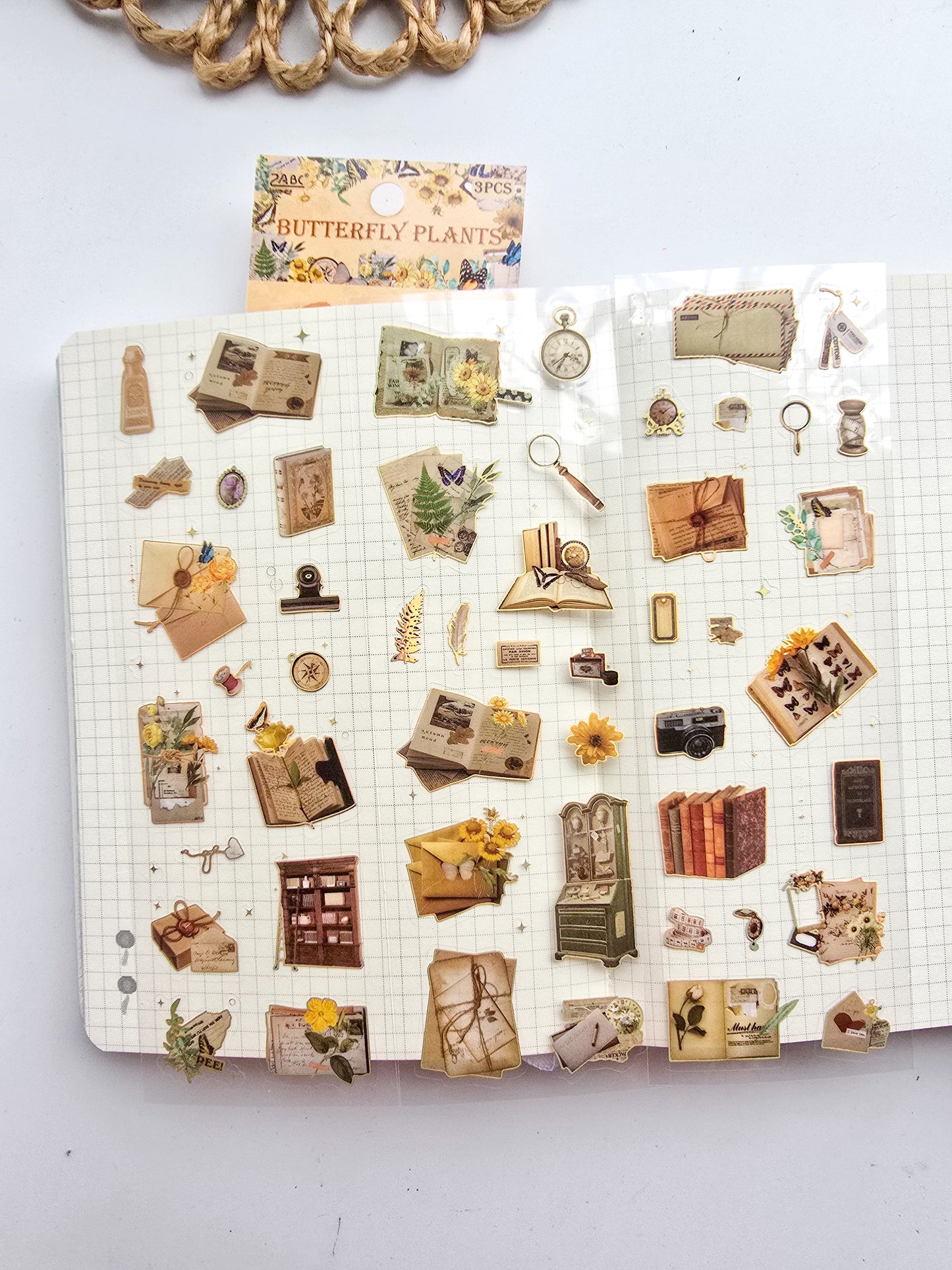 ZGWY-403|G-8| BUTTERFLY PLANTS| Transparent Pet Sticker 3 Sheets| Vintage Sticker