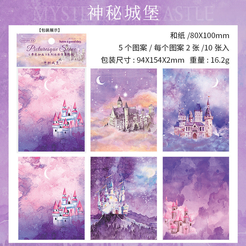 MHD-JSRH003-Scenery Theme Transparent Stickers | 80x100mm | 5 Designs 2 Each | 10 Stickers Total