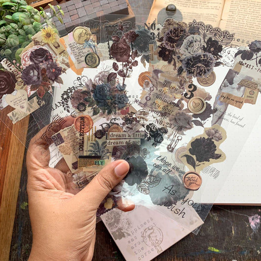 DS-THF-4-EF(KQ|G-9| PET Journal Paper Sticker Elegent flower | 6 sheets | 95*180mm |