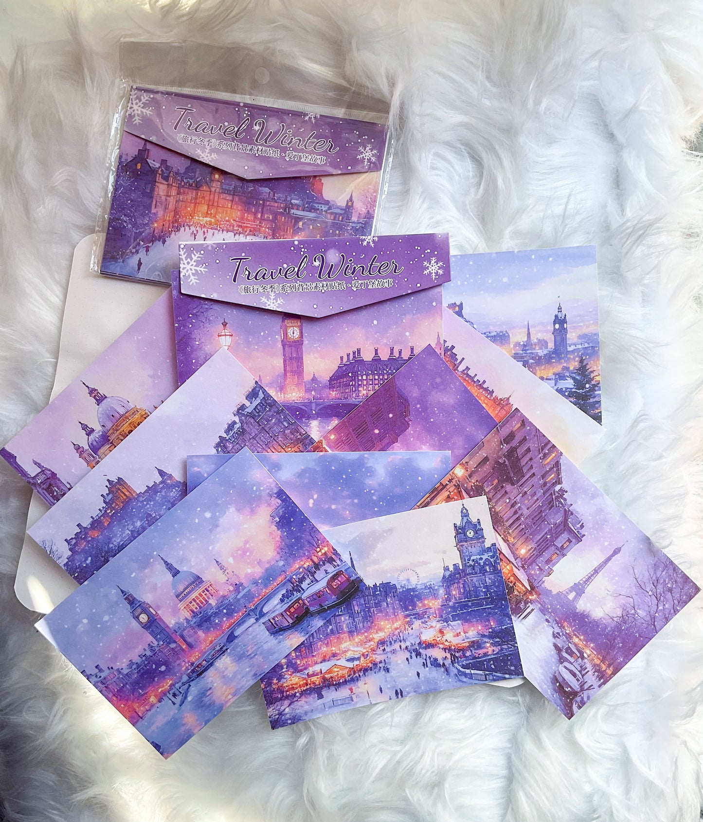 MHD-LXDJ005|Travel Winter|Translucent Washi Paper Sticker|Glitter Washi Paper 10 sheets|Winter Nature Theme|Purple