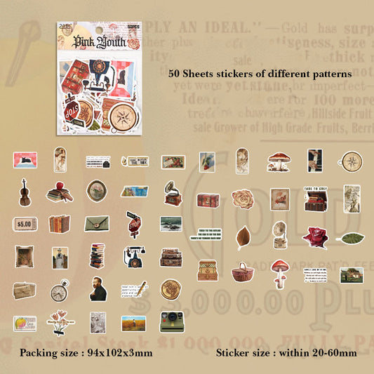 FGHSJ605|G4| - sticker bag retro recycling set series hand account material mobile phone box creative stickers
