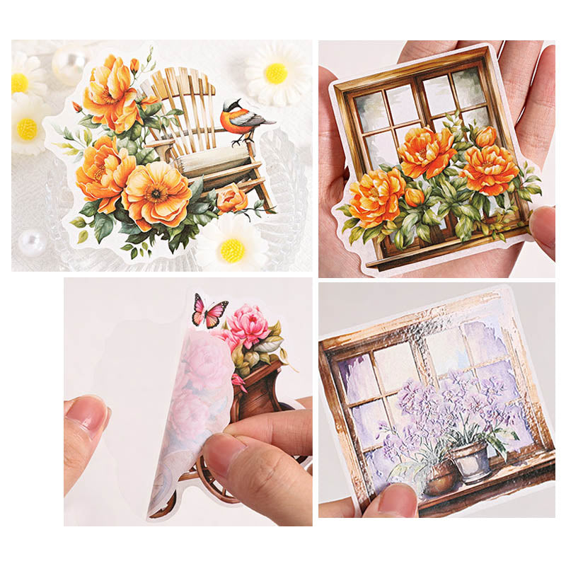 FHXY605 -Ssticker bag flowers elegant series special oil and paper hand curtain sticker background creative sticker