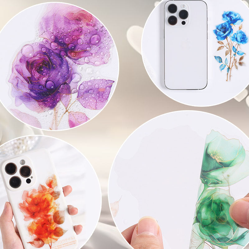 HCMG602 - sticker pack rainbow rose series of flowers waterproof pet hand account material sticker 15 into(Blue)