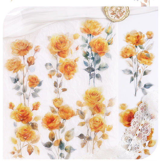 HCMG604|G-1| - sticker pack rainbow rose series of flowers waterproof pet hand account material sticker 15 into (Yellow)