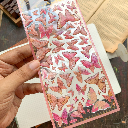 YTCM002 |G10| Lovely Heart Butterfly Puffy Sticker 3d Foiled Sticker | 1 sheet