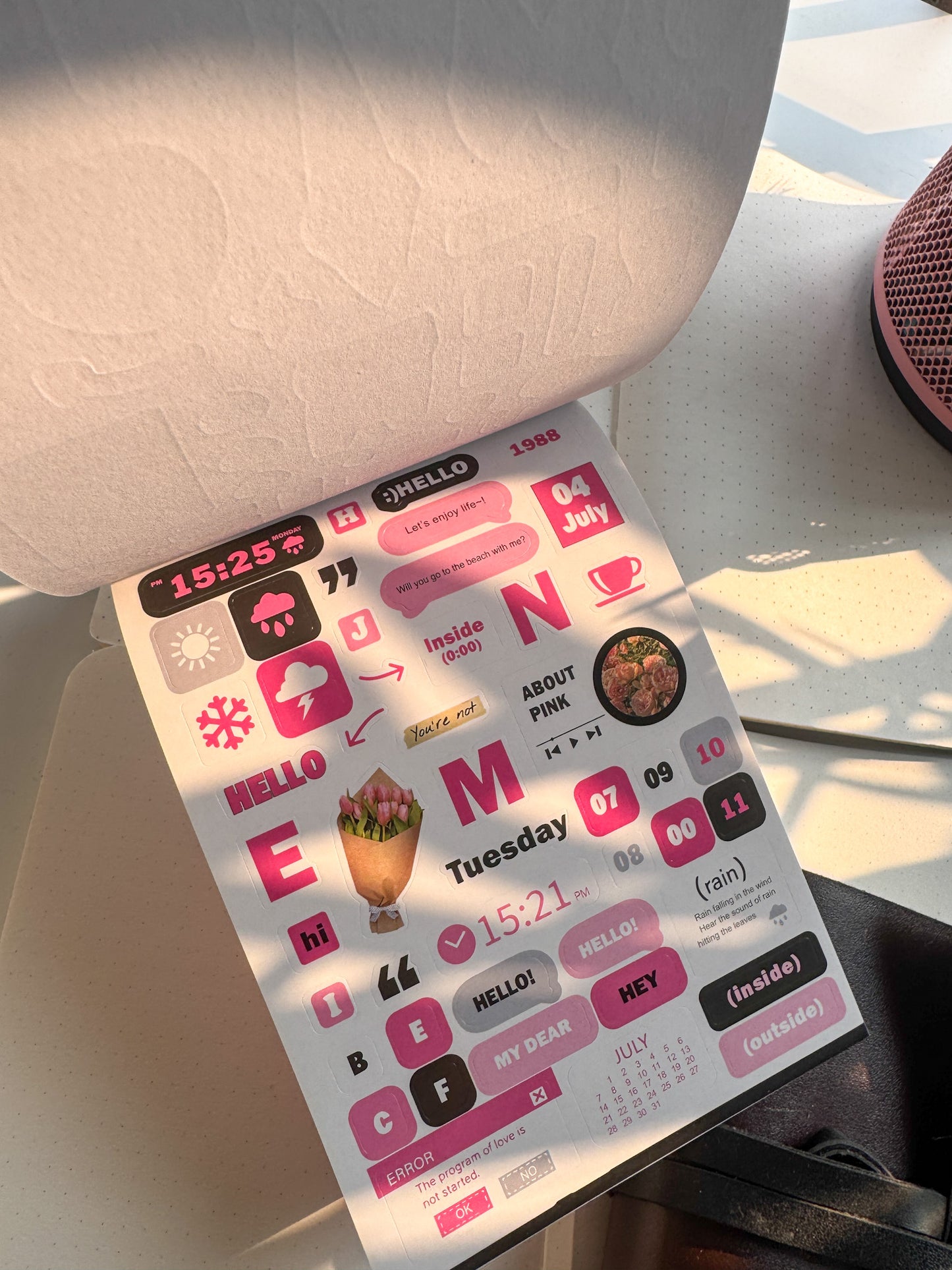 Wxth|G-6| Journal Paper sticker Book Pink | 12 Pages Pre Cut Sticker