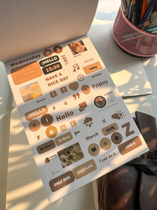 Wxth|G-6| Journal Paper Sticker Book Brown | 12 Pages Pre Cut Sticker