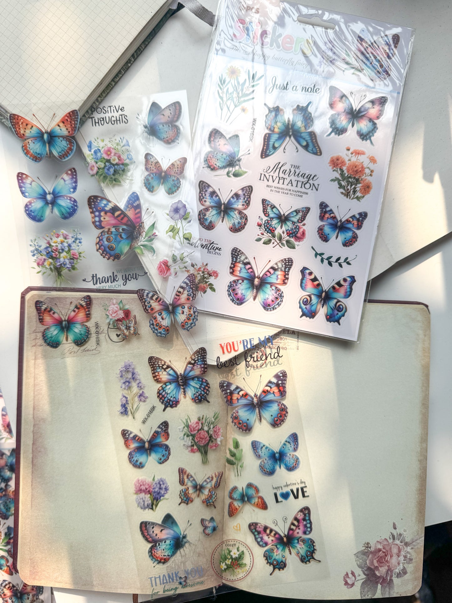 Wxsk016 Butterfly Transparent Pet Precut Sticker Set Of 3 Sheets