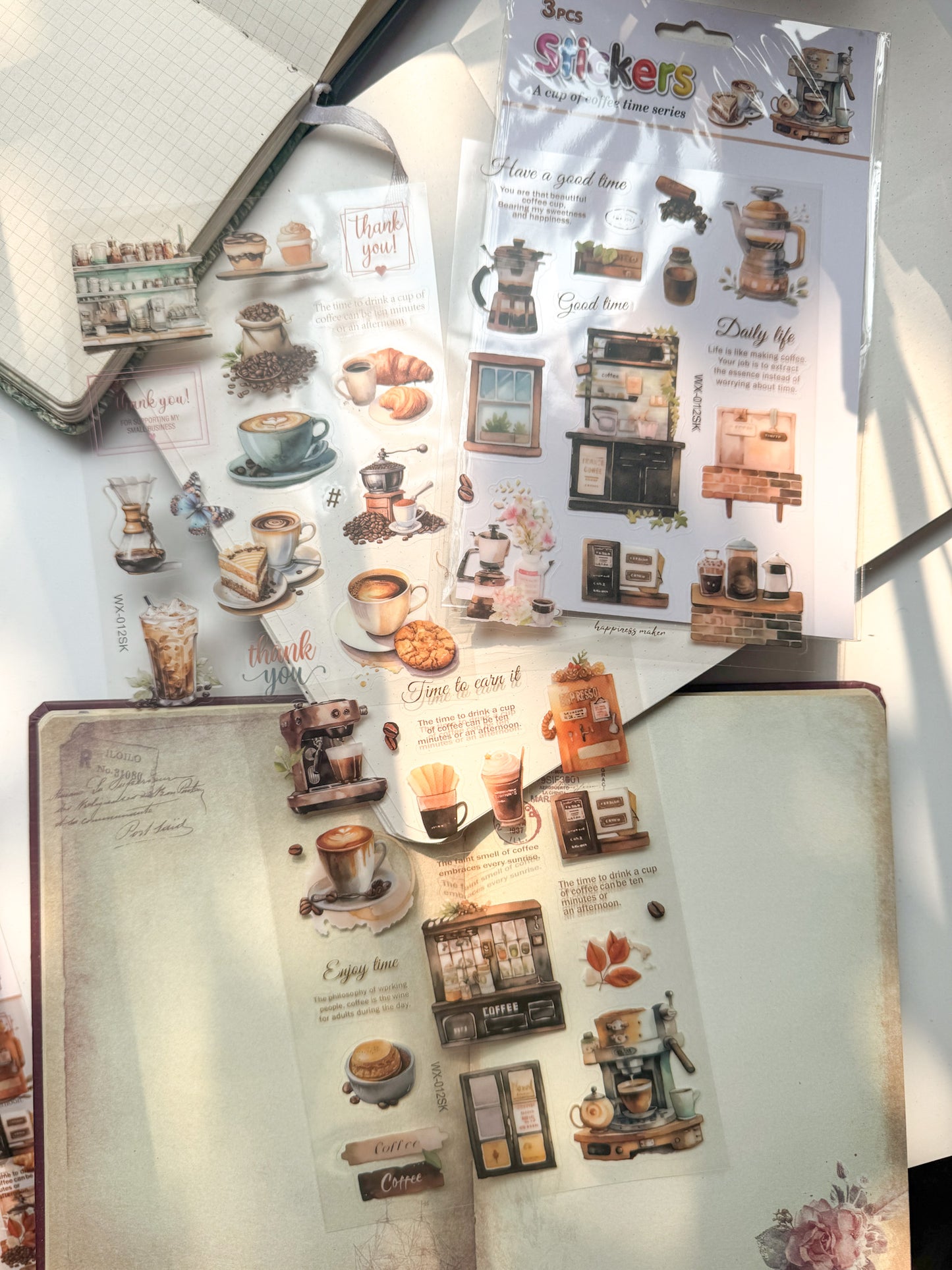 Wxsk012 Coffee Transparent Pet Precut Sticker Set Of 3 Sheets