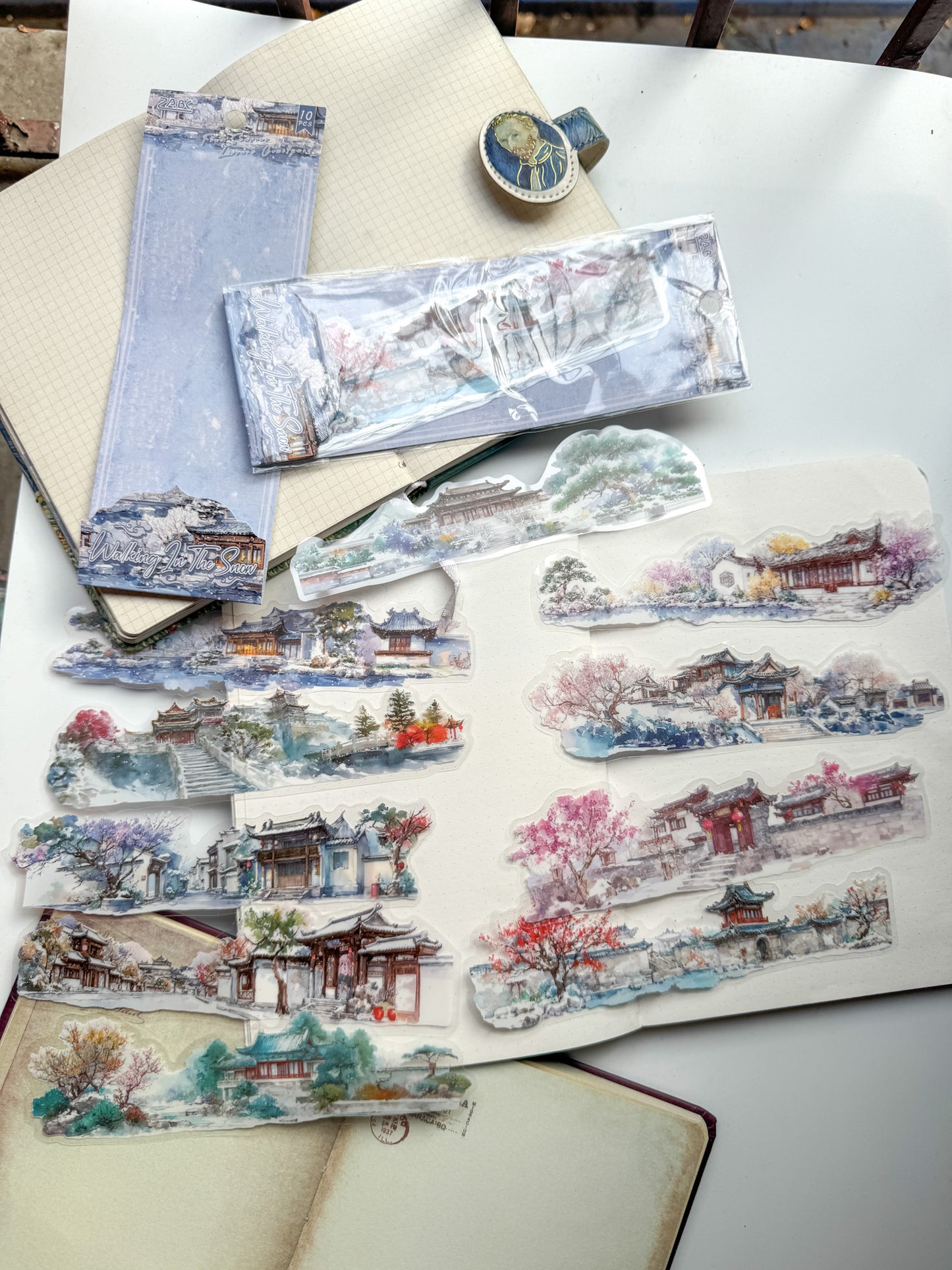 Ssxt404|G-8| Spring Mountain Snow Blue Transparent Pet Sticker Strips | 10 pcs