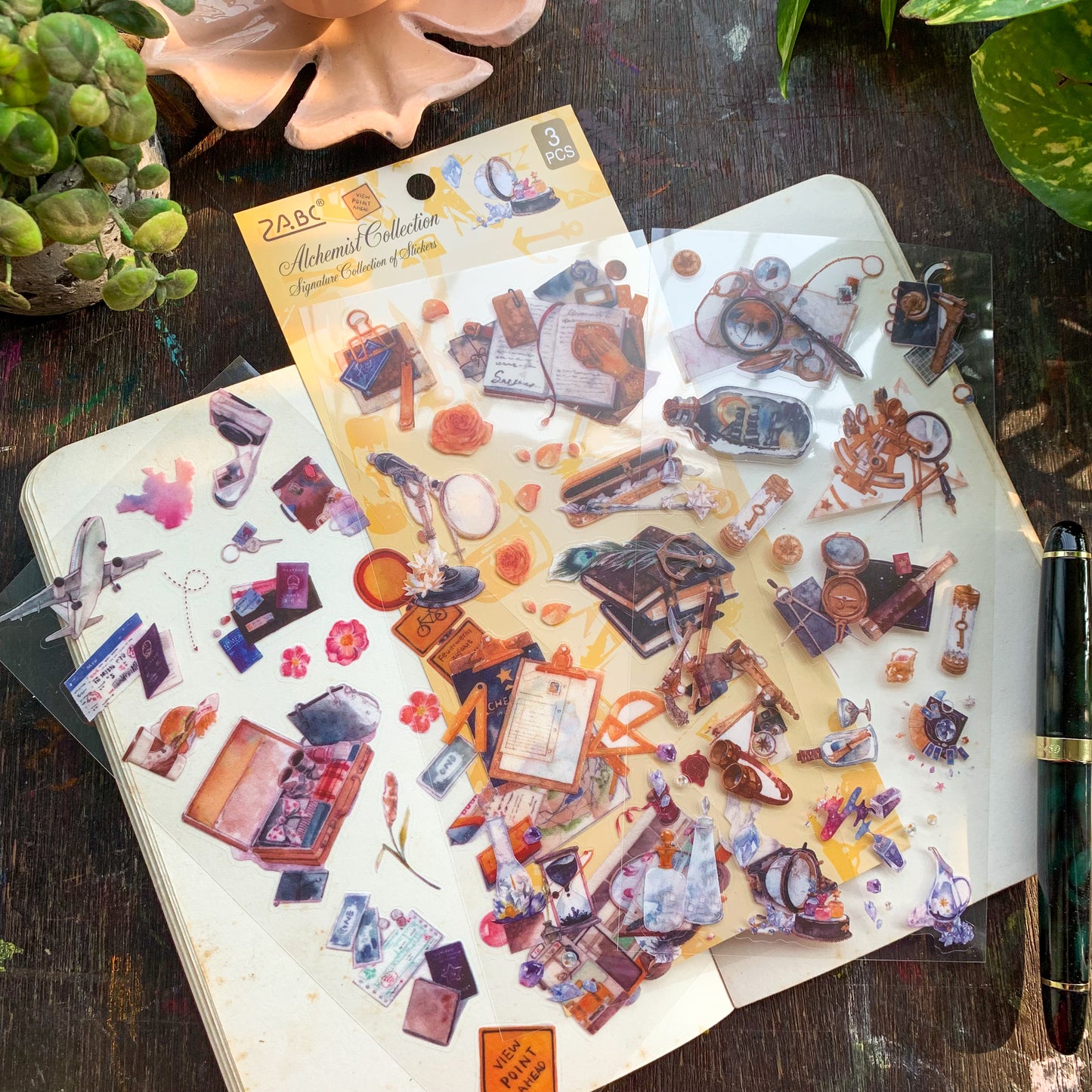 Yzwj805|G-10| Study Transparent Pet Sticker | Vintage | Set of 3 Sticker Sheet | Pre Cut Stickers | Kiss Cut Stickers