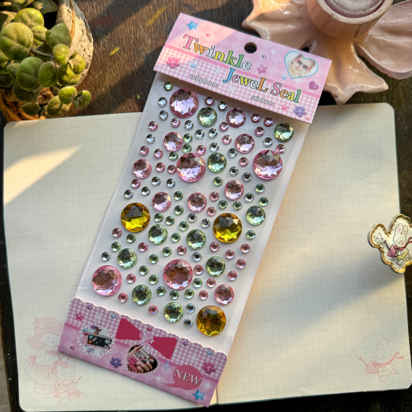 Cxmb#3|G-13| Nov 3D Circle Journal Stone Sticker Green Pink - Stone Sticker - 1 sheet big | Pre-cut