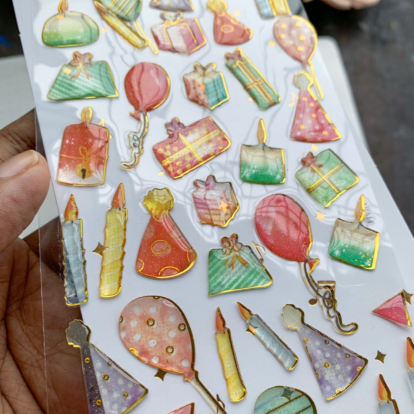SLaD3D|G-10| Journal Transparent Birthday Balloon Sparkling Puffy Stickers - Fluffy Sticker - 1 sheet | Pre-cut