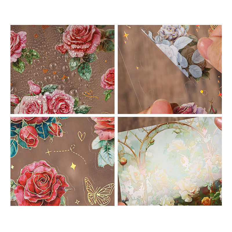 QWHK601|G-10| - stickers rose blossom series special oil hot stamping film cutting handbook waterproof pet stickers| Blue