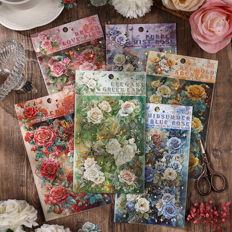 QWHK603|G-10| - stickers rose blossom series special oil hot stamping film cutting handbook waterproof pet stickers