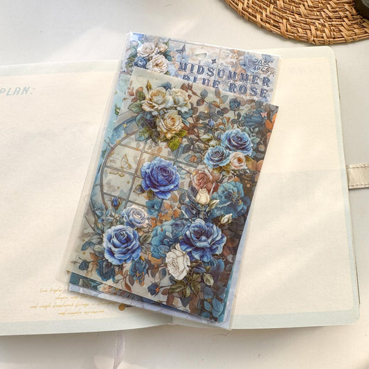 QWHK601|G-10| - stickers rose blossom series special oil hot stamping film cutting handbook waterproof pet stickers| Blue