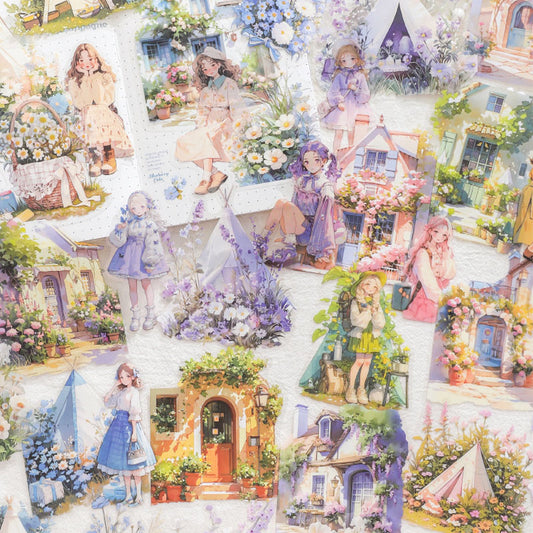 TZ012304-Paper trace pet stickers long vacation series landscaping notebook DIY material decoration stickers 30 pieces into 6 types