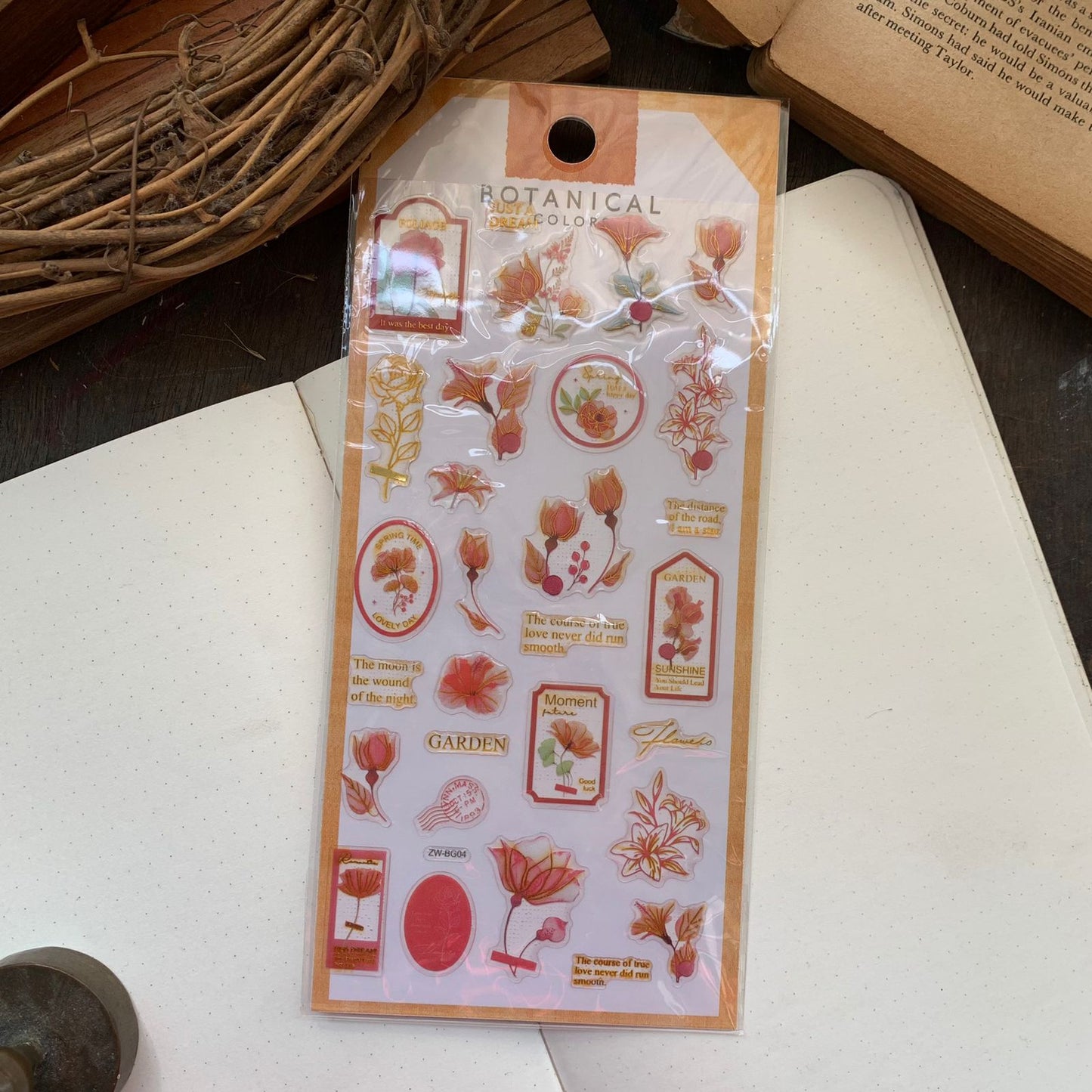 ZWBG #3 Botanical Journaling Sticker 1 Sheet - Kiss Cut Transparent Pet Stickers