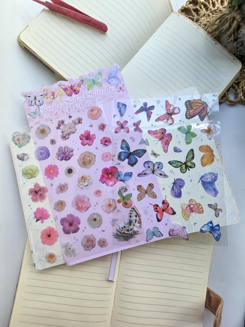 DYJY-402 Butterfly Floral PET Sticker Sheets | Pink Butterfly Collection | 2 Sheets