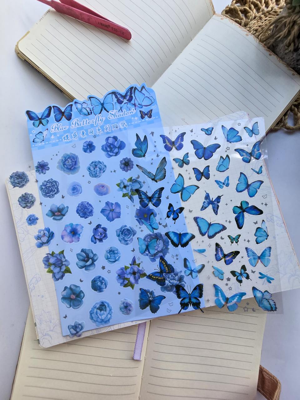 DYJY-401 Butterfly Floral PET Sticker Sheets | Blue Butterfly Collection | 2 Sheets