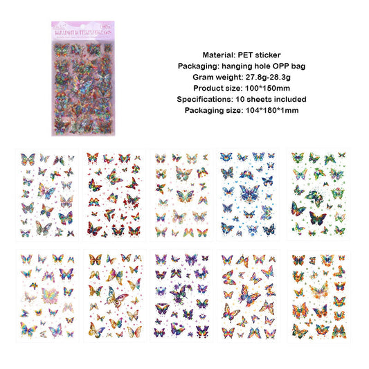 YXMD605 | G1| sticker under the moon butterfly laser shell light hand account sticker waterproof pet film hand account material
