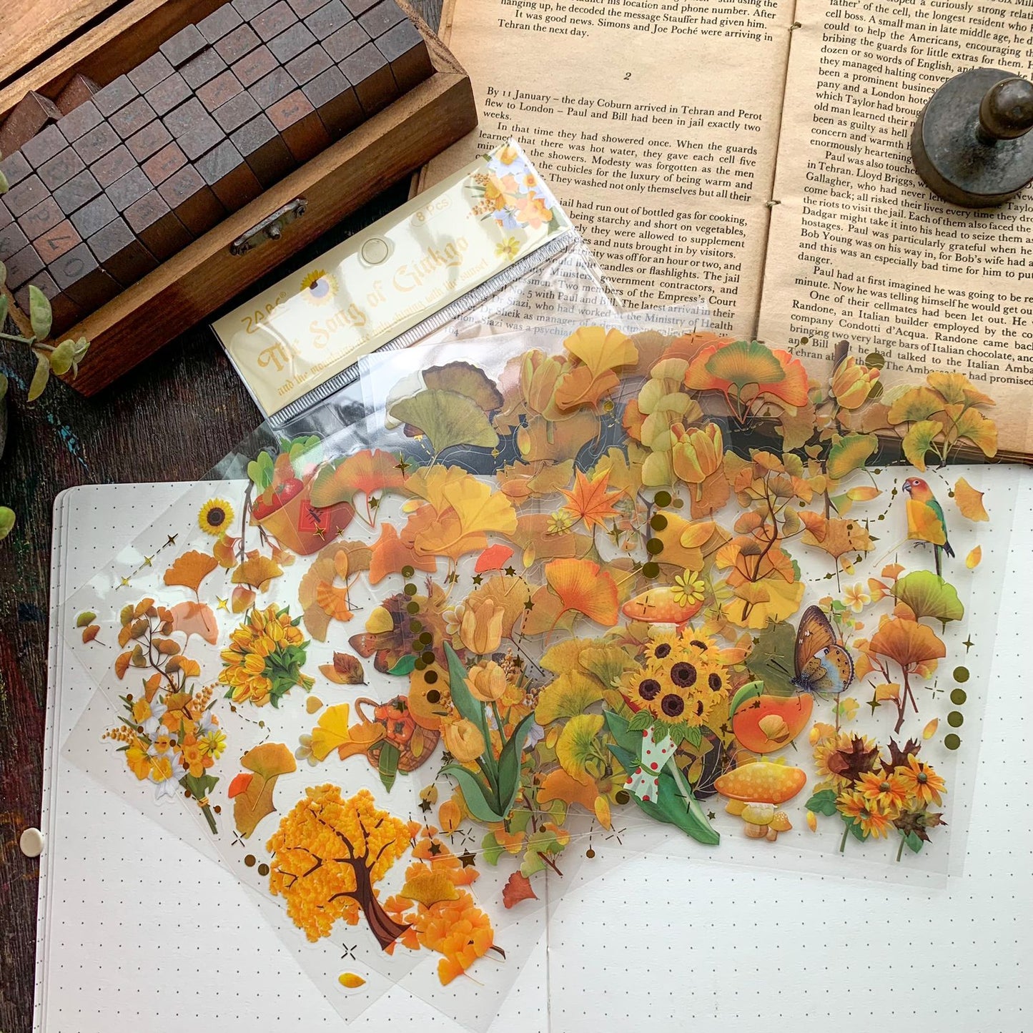 Slzg 402|G-10|PET Journal Paper Sticker song of ginkgo yellow leaf - 8 sheets