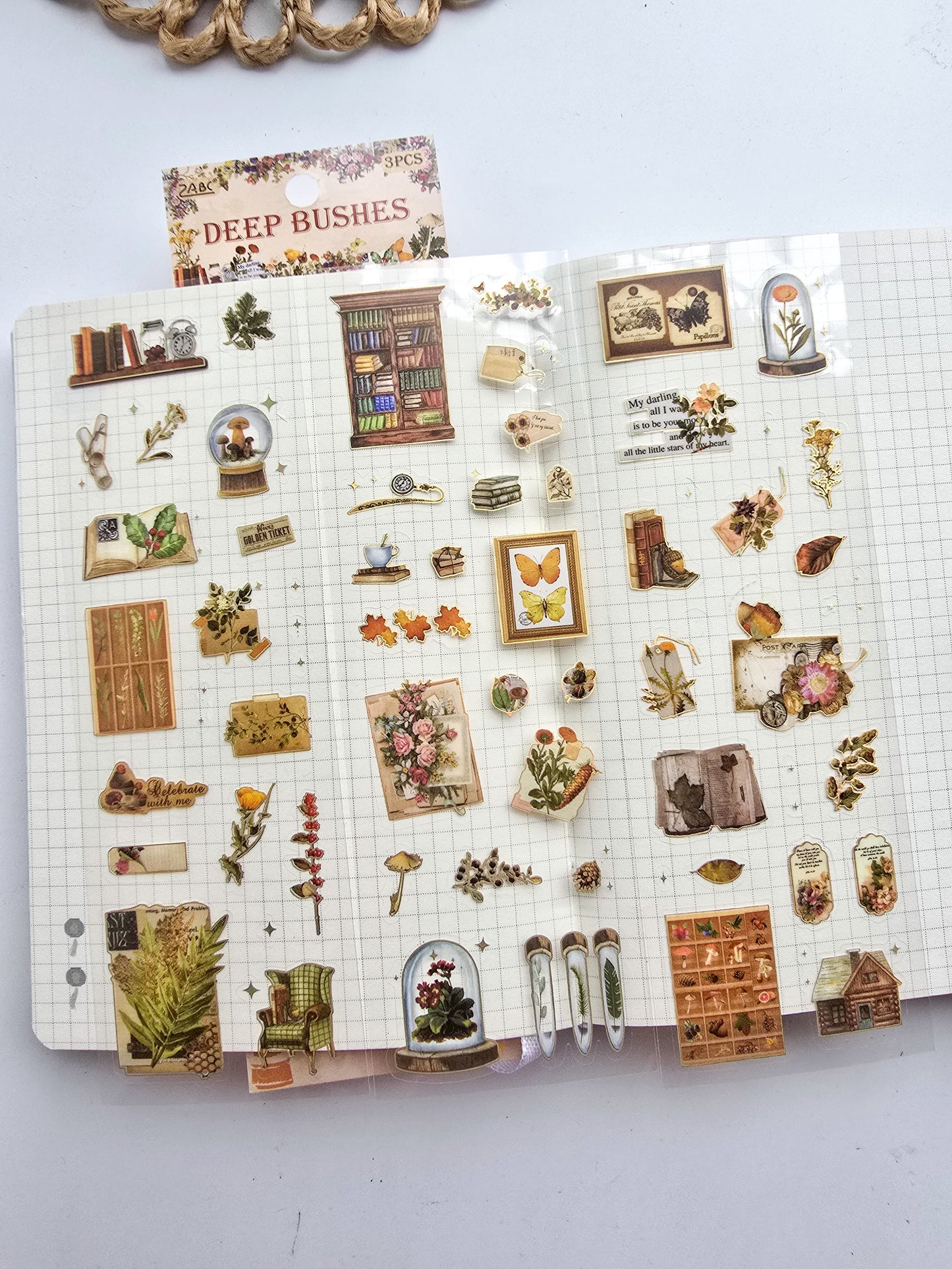 ZGWY-401|G-8| DEEP BUSHES| Transparent Pet Sticker 3 Sheets| Vintage Sticker