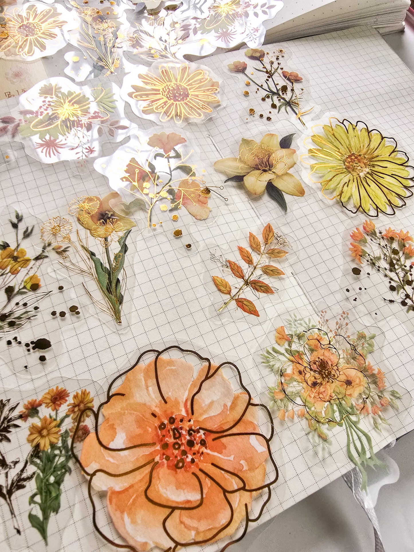 Mmk06e386 Pet Sticker Foiled sticker Flower series | mocard 30 pcs | Yellow flower