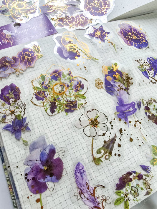 Mmk06e384 Pet Sticker Foiled sticker Flower series | mocard 30 pcs | Purple flower