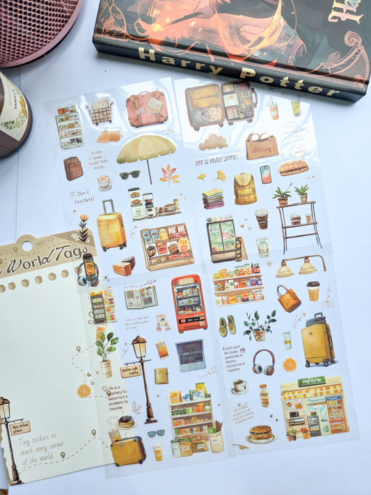 LTXQX-404 | Tiny World Tags Travel Theme Sticker PET | Pre cut Sticker | 4pcs Sticker set | 150* 100mm