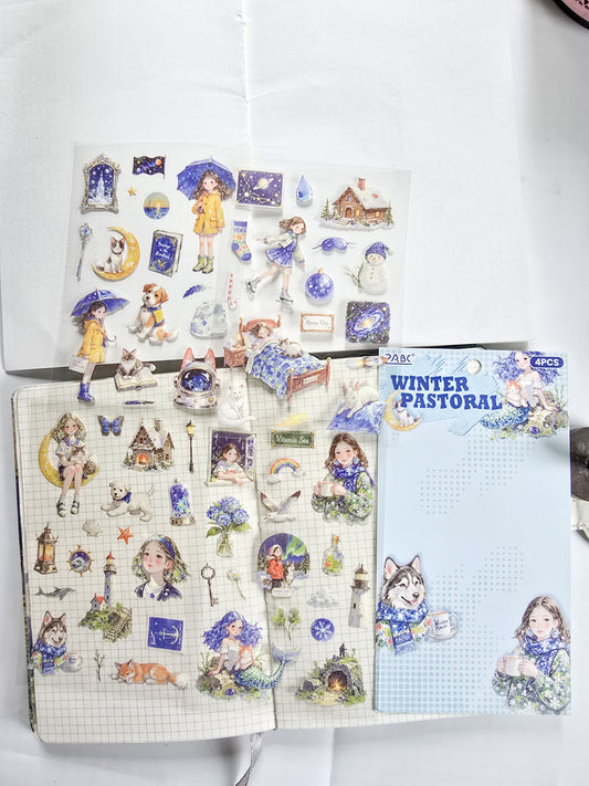 MQQL-604 | WINTER PASTORAL Girls Aesthetic PET Sticker | 4pcs Sticker | 100*150mm