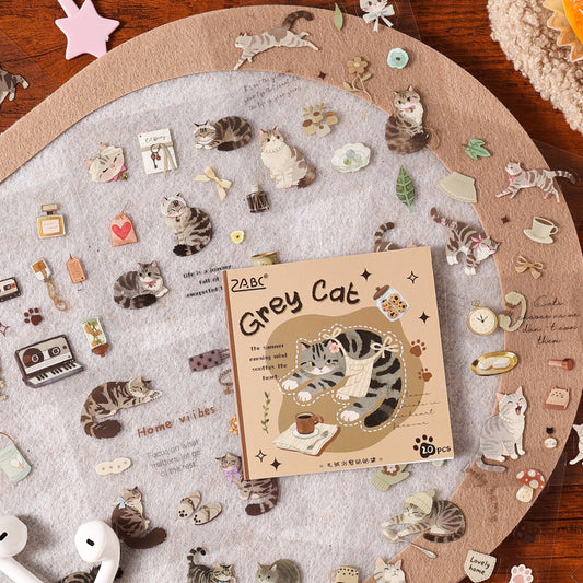 MRZYT-401 |20-Sheet PET Pet Theme Sticker Books Featuring Die-Cut Grey Cat Designs | 80*80mm .