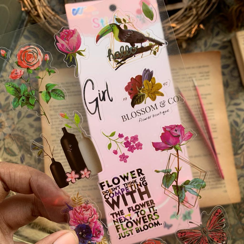 WXSU|G-8| #2 Transparent Floral Pet Stickers