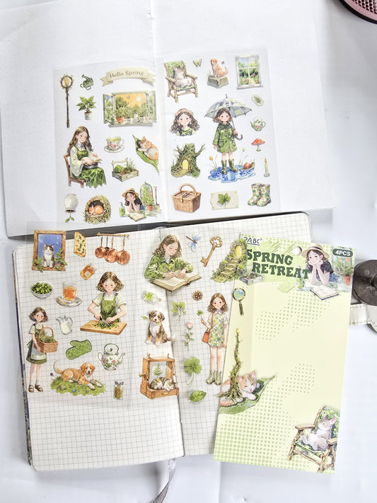 MQQL-603 | Spring Retreat Girls Aesthetic PET Sticker | 4pcs Sticker | 100*150mm