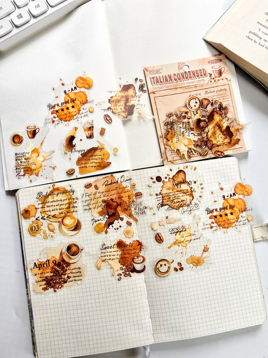 NXKJ-602 | ITALIAN CONDENSED LUXURIOS COFFEE TRACE SERIES EXQUISITE STICKERS 20 PCS | 70*70mm