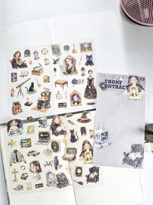 MQQL-606 | EBONY CONTRACT Girls Aesthetic PET Sticker | 4pcs Sticker | 100*150mm