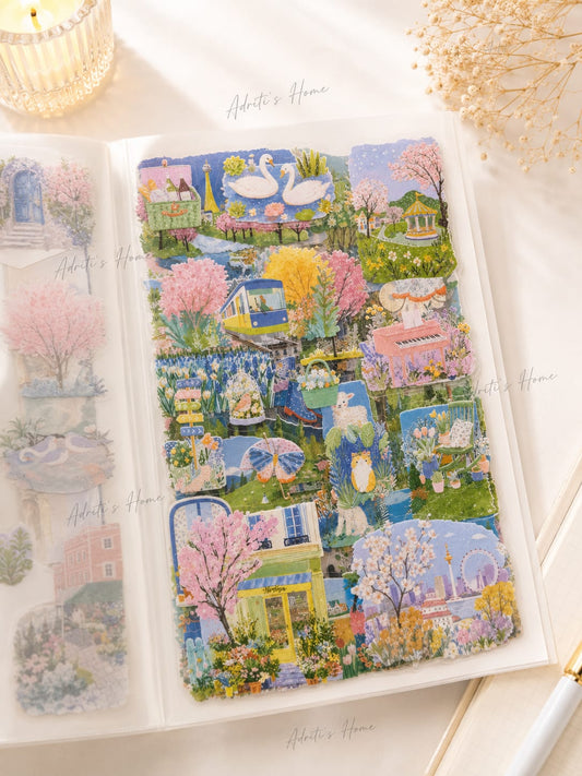 FGSJ- 404 | Winter-Themed PET Sticker Book | Featuring scenes Of Penguins, City Landscapes |
