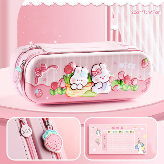 KBX-1062A| Double Layer Space Pencil Case,3D Cover Pencil Zipper Pouch Bag,Compass School Kids Stylish Pen Holder Stationery Box |