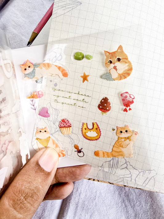 MRZYT-402| 20-Sheet PET Pet Theme Sticker Books Featuring Die-Cut Sun Cat Designs | 80*80mm .