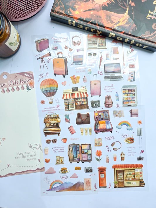 LTXQX-402 | Wander Sticker Travel Theme Sticker| PET | Pre cut Sticker | 4pcs Sticker set | 150* 100mm