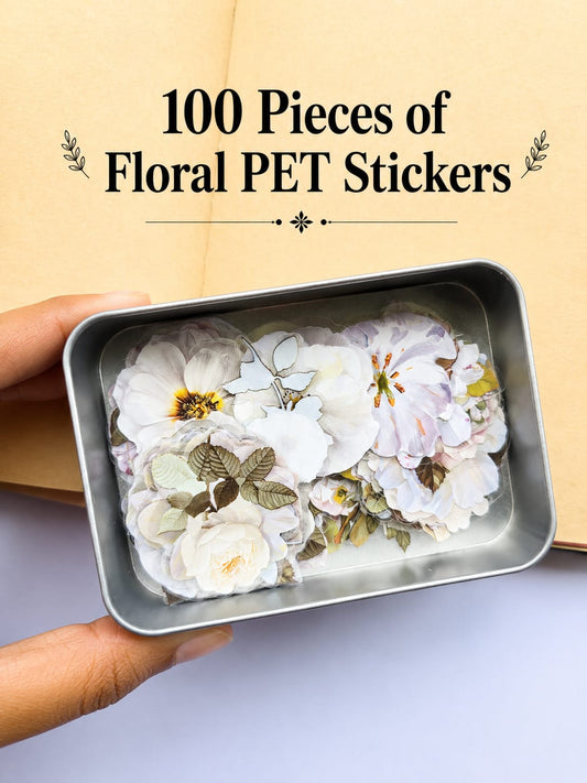 MYSH-401 | White Elegance Vintage Watercolor Flowers | PET | Stickers Box | 100Pcs | 40* 40mm