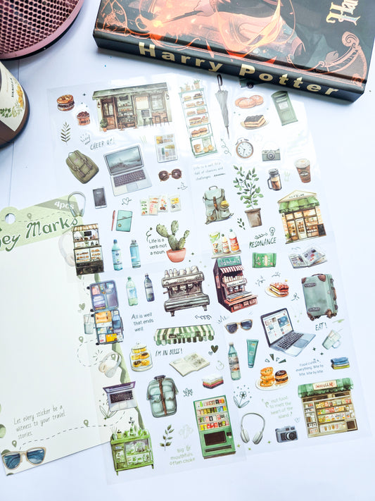 LTXQX-401 | Journey Marks Travel Theme Sticker| PET | Pre cut Sticker | 4pcs Sticker set | 150* 100mm