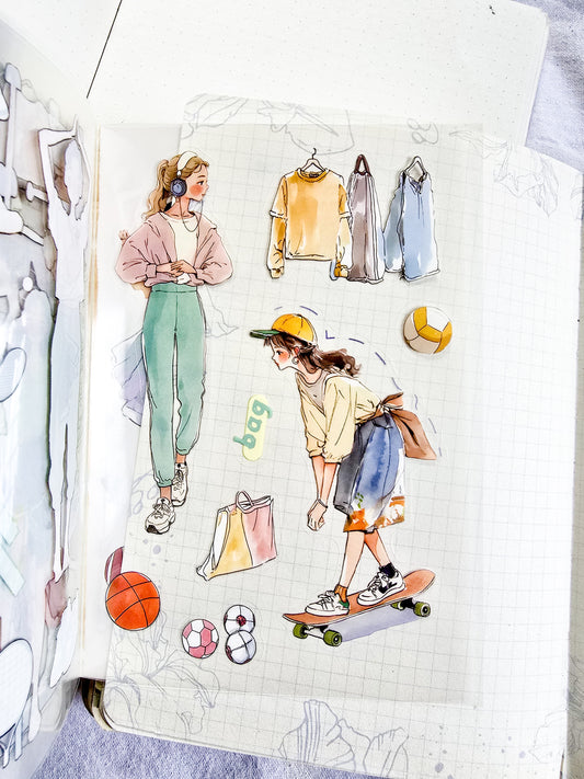 ZZPF-403| Chasing the Ordinary Japanese-Style Journaling Stickers Featuring Illustrated Scenes Of Movement And Leisure Sticker Book |