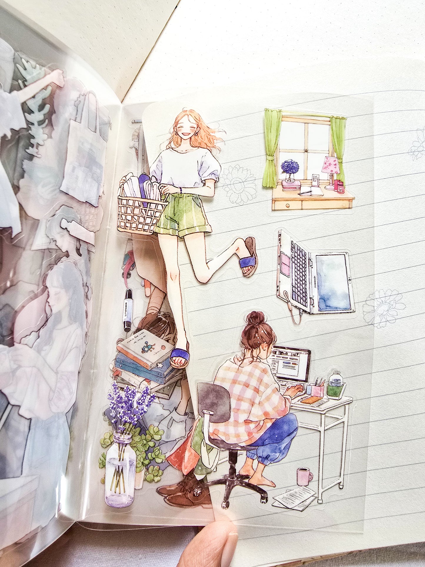 ZZPF2.0-401 | Sun in Blanket watercolor style cartoon girl PET Stickers Book | including a 20-sheet collection book with over 300+ stickers for journaling and scrapbooking |