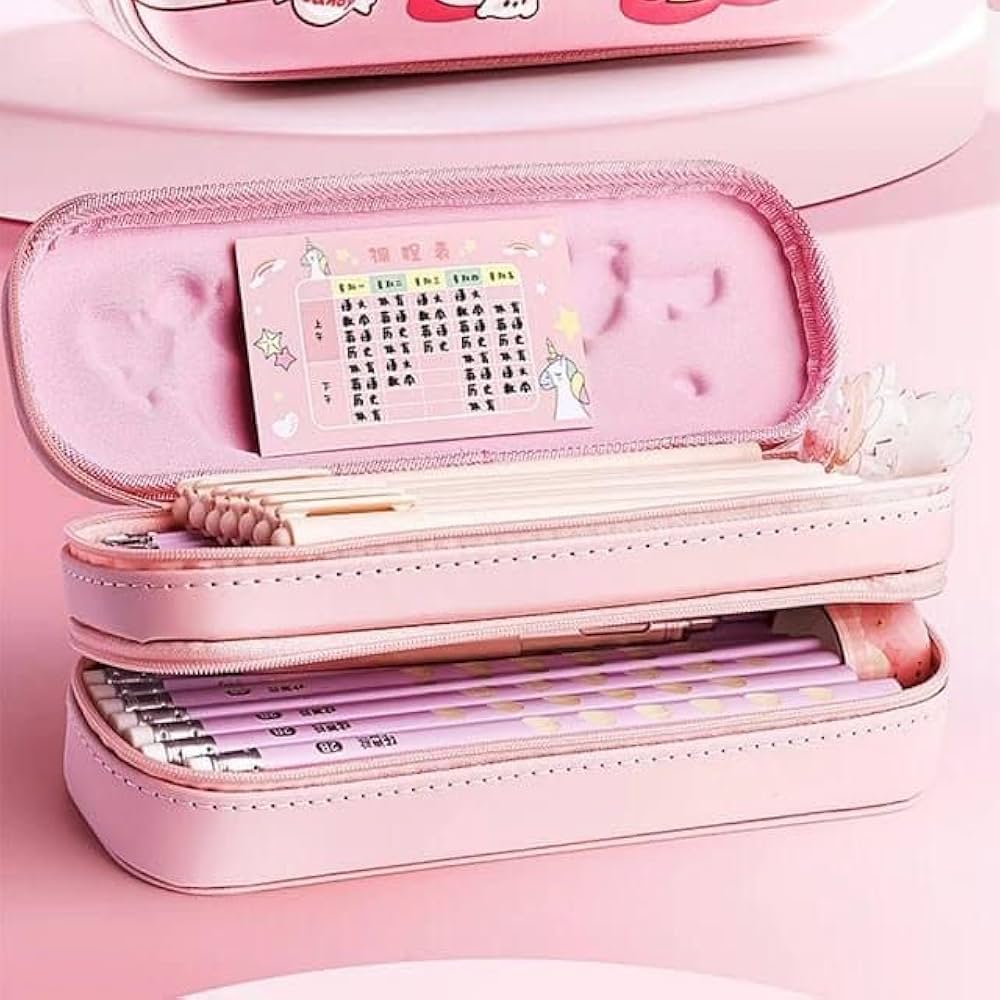 KBX-1062A| Double Layer Space Pencil Case,3D Cover Pencil Zipper Pouch Bag,Compass School Kids Stylish Pen Holder Stationery Box |