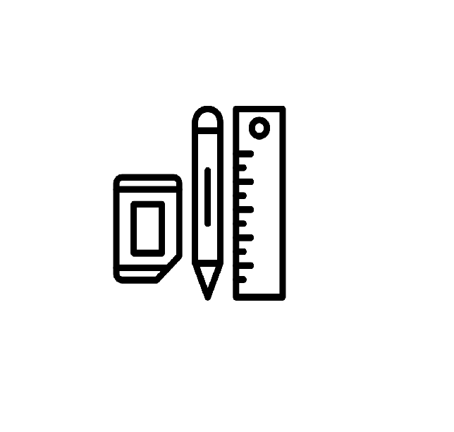 Pencil, Erasers, Ruler