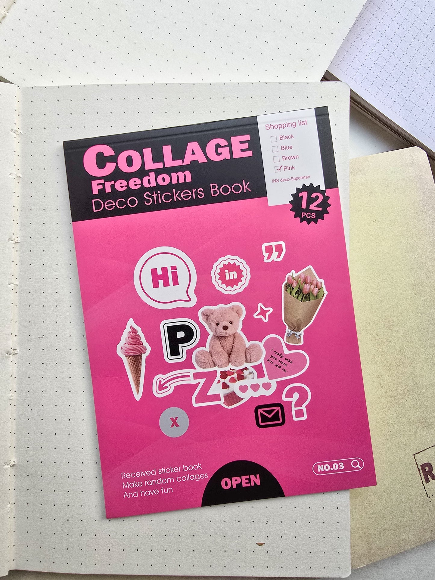 Wxth|G-6| Journal Paper sticker Book Pink | 12 Pages Pre Cut Sticker